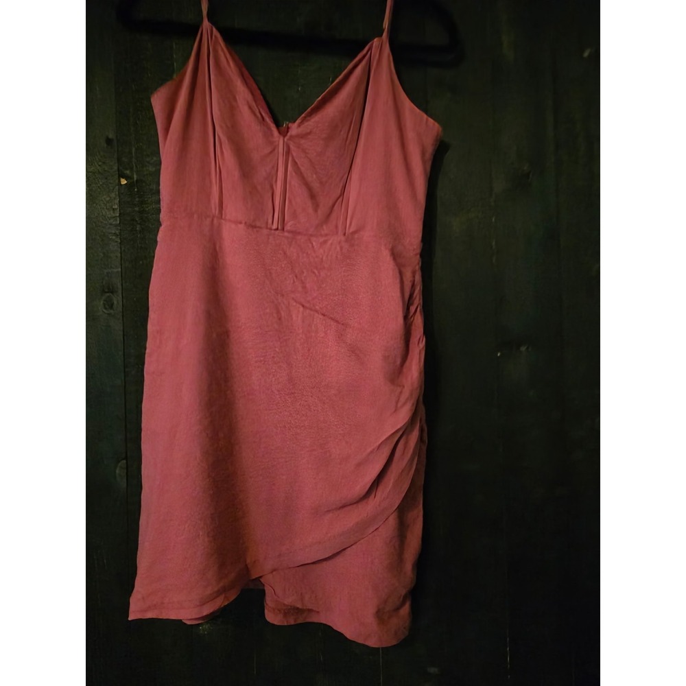 ASTR The Label Linen V-Neck Wrap Skirt Mini Dress Sz L Ruched Tulip Hem MSRP $82